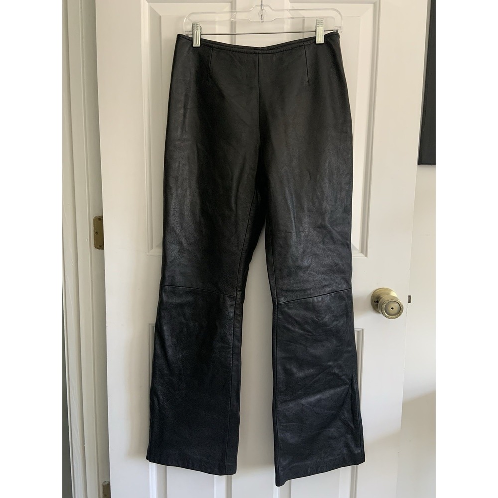 Vera Pelle Italy Soft Black Leather baby bootcut Pants Women 46 / US sz 10